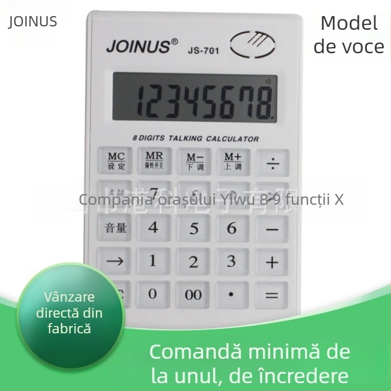 JS701 Calculator aritmetic cu afișaj de 8 cifre, funcție vocală, taste transparente, suport imprimare logo