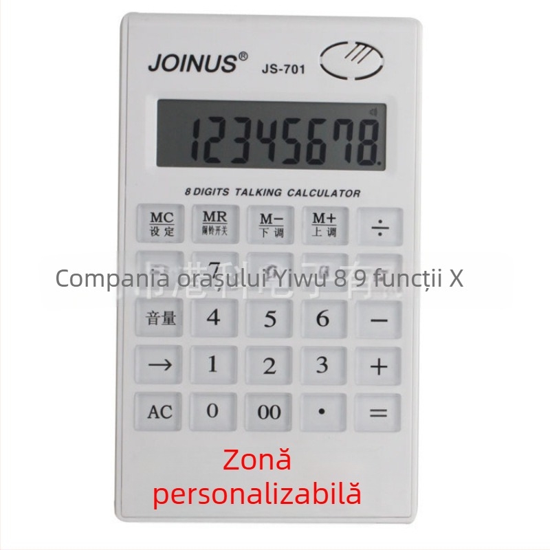 JS701 Calculator aritmetic cu afișaj de 8 cifre, funcție vocală, taste transparente, suport imprimare logo