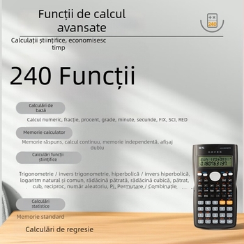 Calculator științific ADG98770K, multifuncțional, afișaj LCD de 12 cifre, alimentat cu baterie tip buton