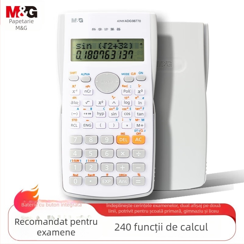 Calculator științific ADG98770K, multifuncțional, afișaj LCD de 12 cifre, alimentat cu baterie tip buton
