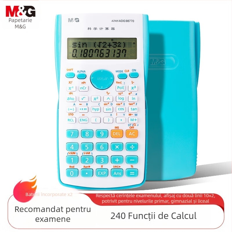 Calculator științific ADG98770K, multifuncțional, afișaj LCD de 12 cifre, alimentat cu baterie tip buton