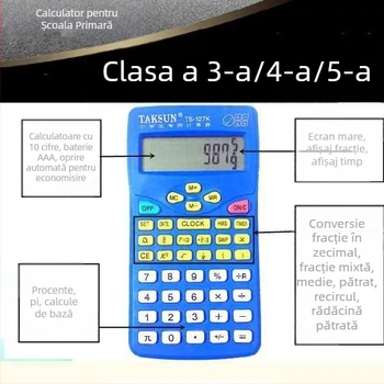 Dexin 127K calculator științific pentru elevi, ecran cu 10 cifre, afișare fracții, carcasă din plastic, funcționează cu baterie uscată obișnuită