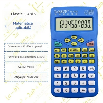 Dexin 127K calculator științific pentru elevi, ecran cu 10 cifre, afișare fracții, carcasă din plastic, funcționează cu baterie uscată obișnuită