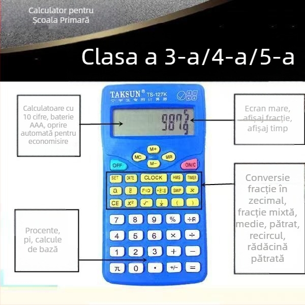Dexin 127K calculator științific pentru elevi, ecran cu 10 cifre, afișare fracții, carcasă din plastic, funcționează cu baterie uscată obișnuită