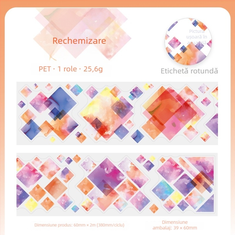 Bandă PET decorativă - serie acuarelă, temă estompare, utilizare multiplă pentru jurnal și carduri din spate ale telefonului (PET bază, Yu Xian, Utilizare multiplă, 2025-03-21)