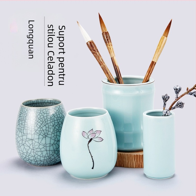 Liupin Hall suport ceramic circular multifunctional pentru pensule și pixuri, personalizabil