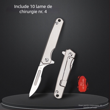 Cuțit scalpel pliabil din aliaj de titan și deschizător de cutii, lamă ascuțită pentru autoapărare, cuțit mini portabil, model 09, lamă No. 24