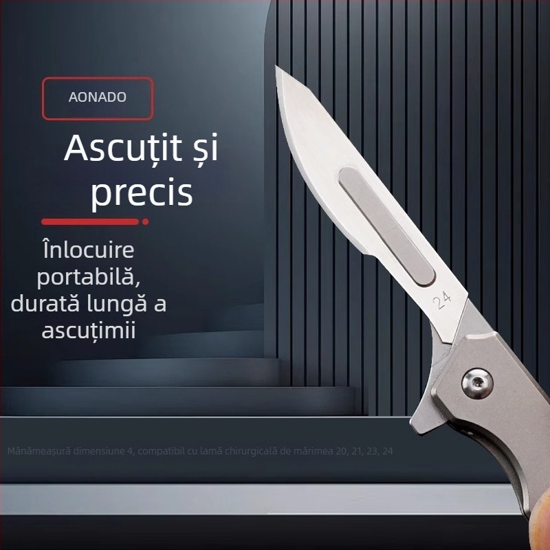 Cuțit scalpel pliabil din aliaj de titan și deschizător de cutii, lamă ascuțită pentru autoapărare, cuțit mini portabil, model 09, lamă No. 24