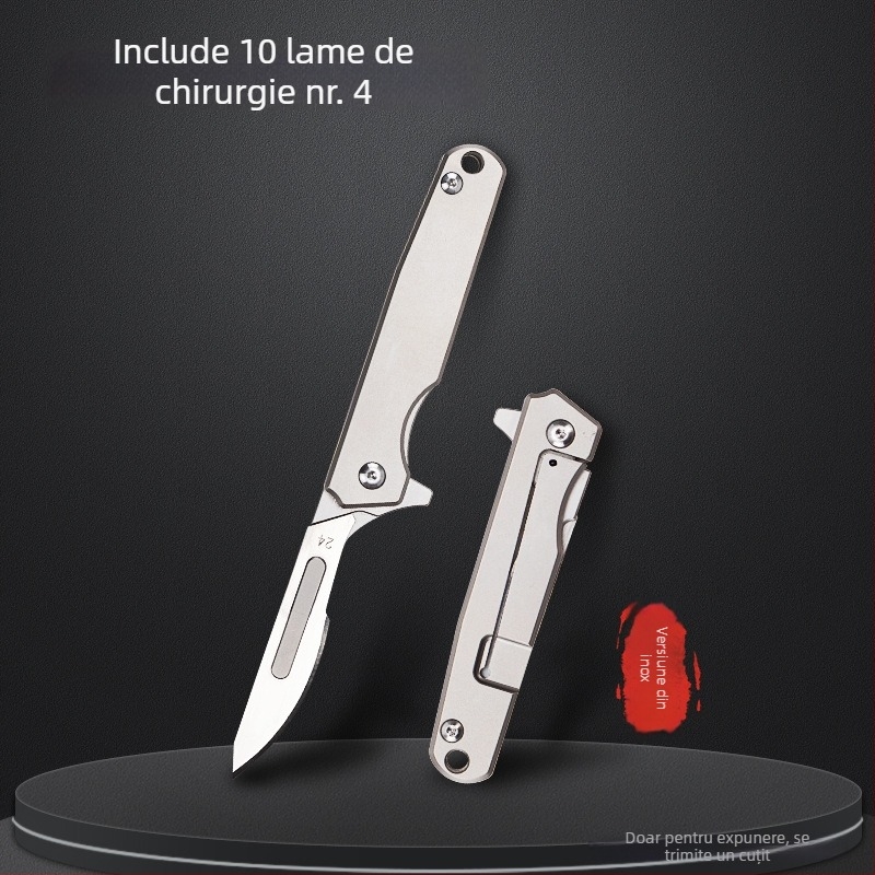 Cuțit scalpel pliabil din aliaj de titan și deschizător de cutii, lamă ascuțită pentru autoapărare, cuțit mini portabil, model 09, lamă No. 24