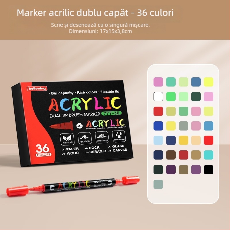 Marker acrilic cu două capete, vârf rotund, pentru schițe și graffiti (cu două capete, acrilic, rezistent la apă, uscare rapidă)