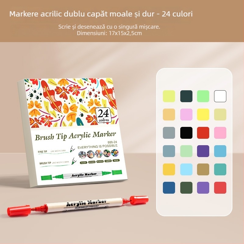 Marker acrilic cu două capete, vârf rotund, pentru schițe și graffiti (cu două capete, acrilic, rezistent la apă, uscare rapidă)