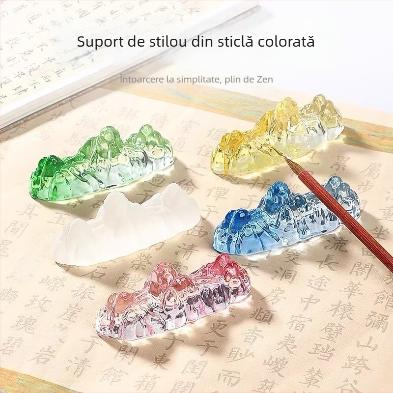 Holder de pixuri din cristal cu glazură colorată, design munte-râu, stil chinezesc (Material: Cristal; Model: Holder de pixuri; Logo imprimat: Da; Personalizare: Disponibilă; Importat: Nu; IP: Nu)