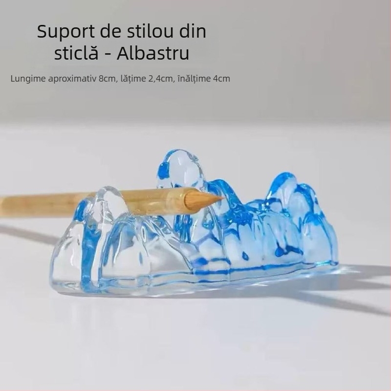 Holder de pixuri din cristal cu glazură colorată, design munte-râu, stil chinezesc (Material: Cristal; Model: Holder de pixuri; Logo imprimat: Da; Personalizare: Disponibilă; Importat: Nu; IP: Nu)