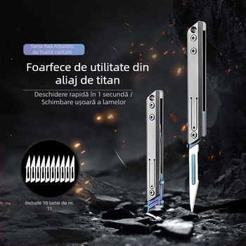 Cuțit utilitar din aliaj de titan, cu mâner chirurgical, pliabil, set de 11 lame, deschizător de cutii și colete, briceag de buzunar