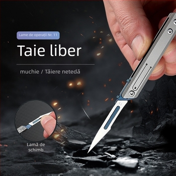 Cuțit utilitar din aliaj de titan, cu mâner chirurgical, pliabil, set de 11 lame, deschizător de cutii și colete, briceag de buzunar