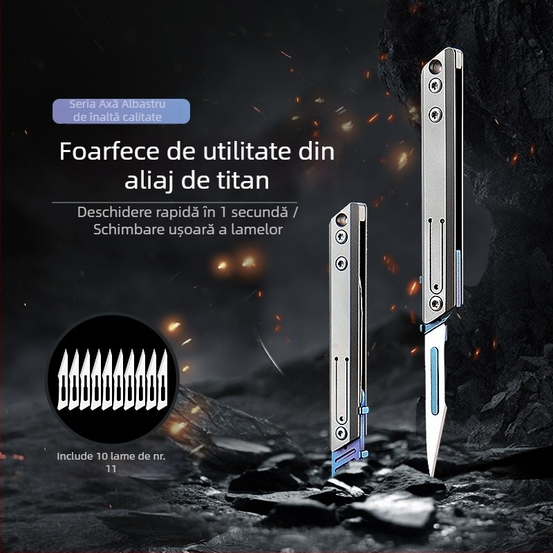 Cuțit utilitar din aliaj de titan, cu mâner chirurgical, pliabil, set de 11 lame, deschizător de cutii și colete, briceag de buzunar