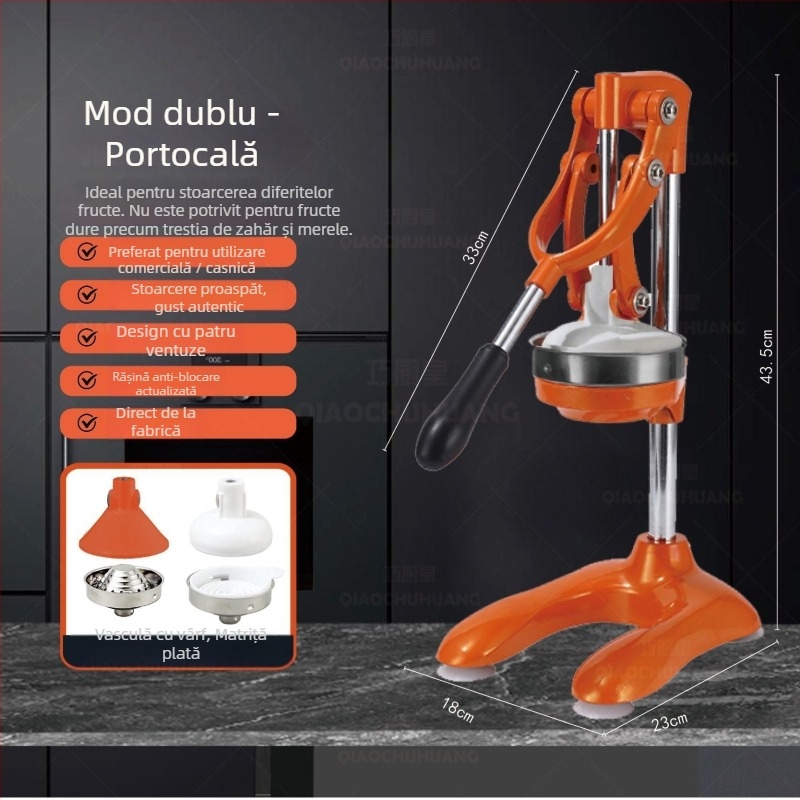 Storcător Manual Citrice – Manivelă Manuală, Non-Electric, Material: aliaj de aluminiu + oțel inoxidabil + PP, Ambalat în cutie