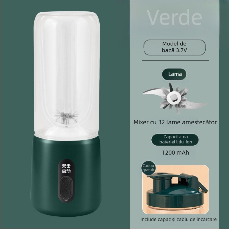 Juicer portabil cu baterie încorporată și încărcare fără fir, 55W, 18001–20000 rpm, capacitate 401–600 ml, recipient din sticlă borosilicată