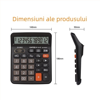 Calculator aritmetic cu voce reală, afișaj de 12 cifre, carcasă ABS, alimentat cu baterii AAA