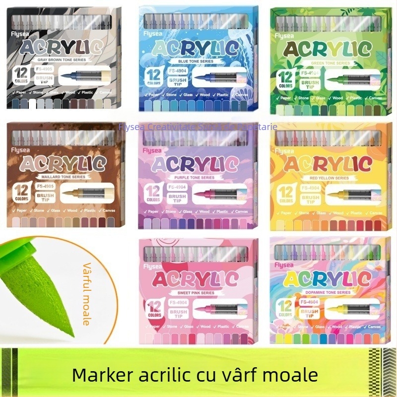Marker acrilic lichid cu vârf moale, pentru artă studențească (Brand: Across the Ocean; Ambalaj: de bază)