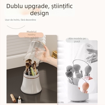 Cutie rotativă de depozitare pentru pensule de machiaj, cu capac și compartimente, ABS+PET, 0,5 L capacitate, pentru cosmetică și papetărie
