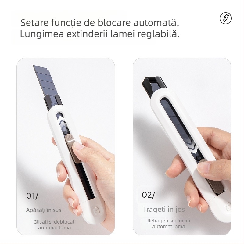 Cuțit universal NS062 pentru deschiderea coletelor și tăierea hârtiei/ artelor de craft – Lamă 18 mm, Brand Deli, Model NS062, Material: rășină, Greutate netă: 30 g