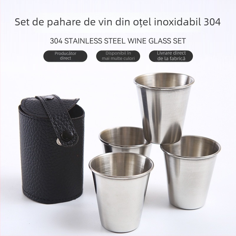 Set pahare de vin din oțel inoxidabil 304 pentru exterior – portabil, stil simplu, capacitate 1–100 ml
