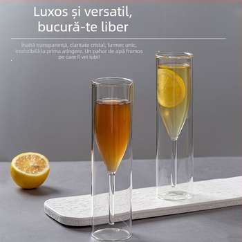 Pahar Joy pentru șampanie, sticlă borosilicată, design cu două straturi transparente, stil simplu