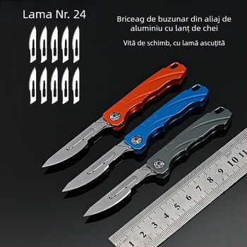 Cuțit pliabil din aliaj de aluminiu, model Aluminum quick change knife, marcă Nothing