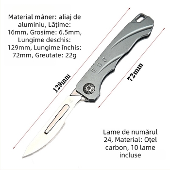 Cuțit pliabil din aliaj de aluminiu, model Aluminum quick change knife, marcă Nothing