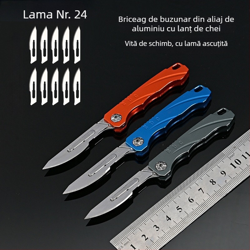 Cuțit pliabil din aliaj de aluminiu, model Aluminum quick change knife, marcă Nothing