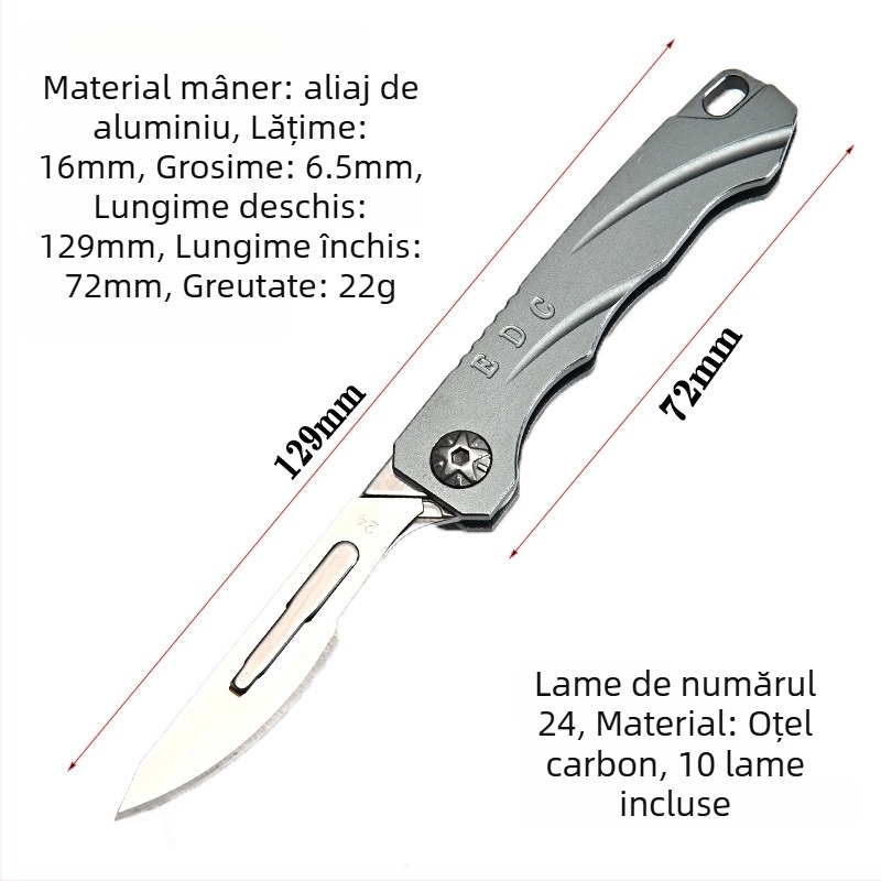 Cuțit pliabil din aliaj de aluminiu, model Aluminum quick change knife, marcă Nothing