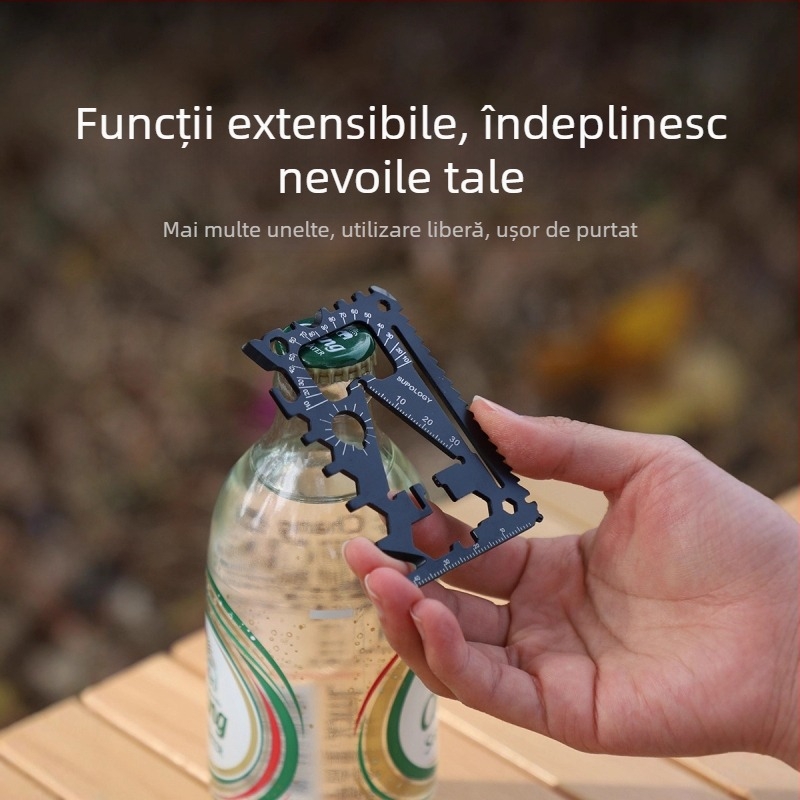 Instrument EDC multifuncțional 18‑în‑1: deschizător de sticle, deschizător de conserve, șurubelniță, mic șurubelniță și cuțit-carte pentru portofel