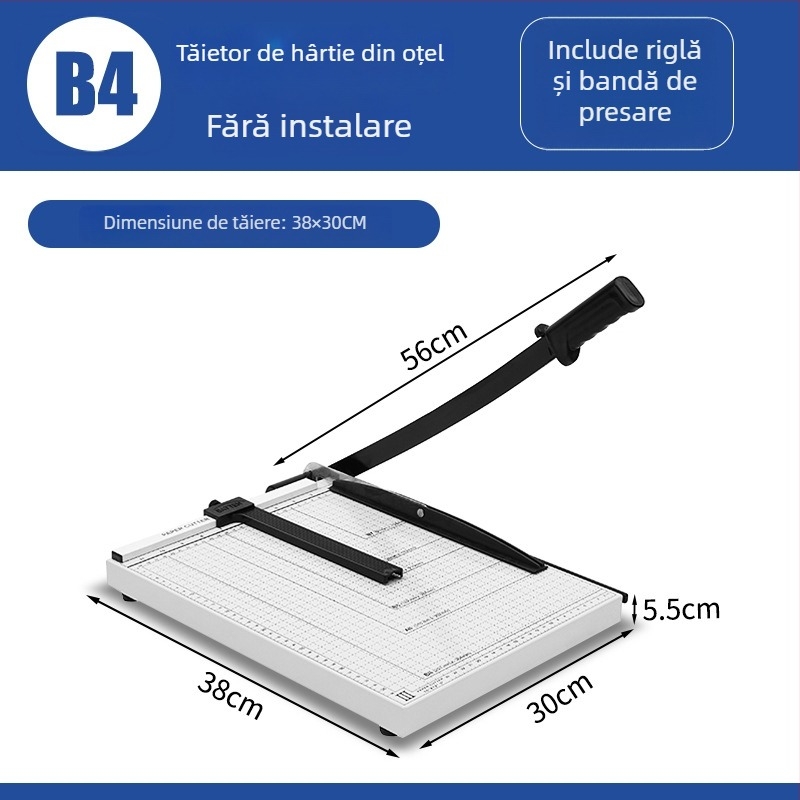 Tăietor de hârtie manual cu ghilotină, bază din metal, construcție din oțel, modelul 829-3 (seria 829)