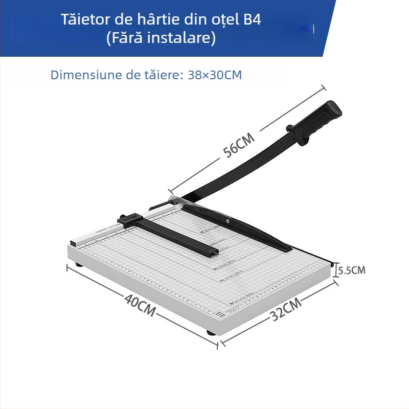 Tăietor de hârtie manual cu ghilotină, bază din metal, construcție din oțel, modelul 829-3 (seria 829)