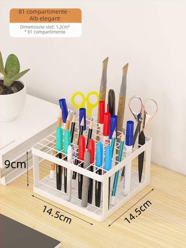 Suport pentru pixuri de birou cu inserție înclinată, organizator metalic cu 4 niveluri