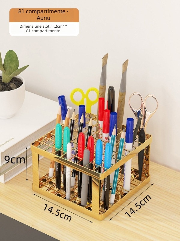 Suport pentru pixuri de birou cu inserție înclinată, organizator metalic cu 4 niveluri