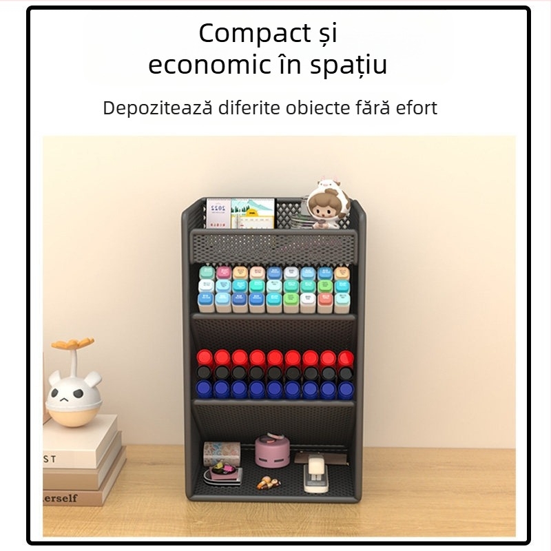 Suport pentru pixuri de birou cu inserție înclinată, organizator metalic cu 4 niveluri
