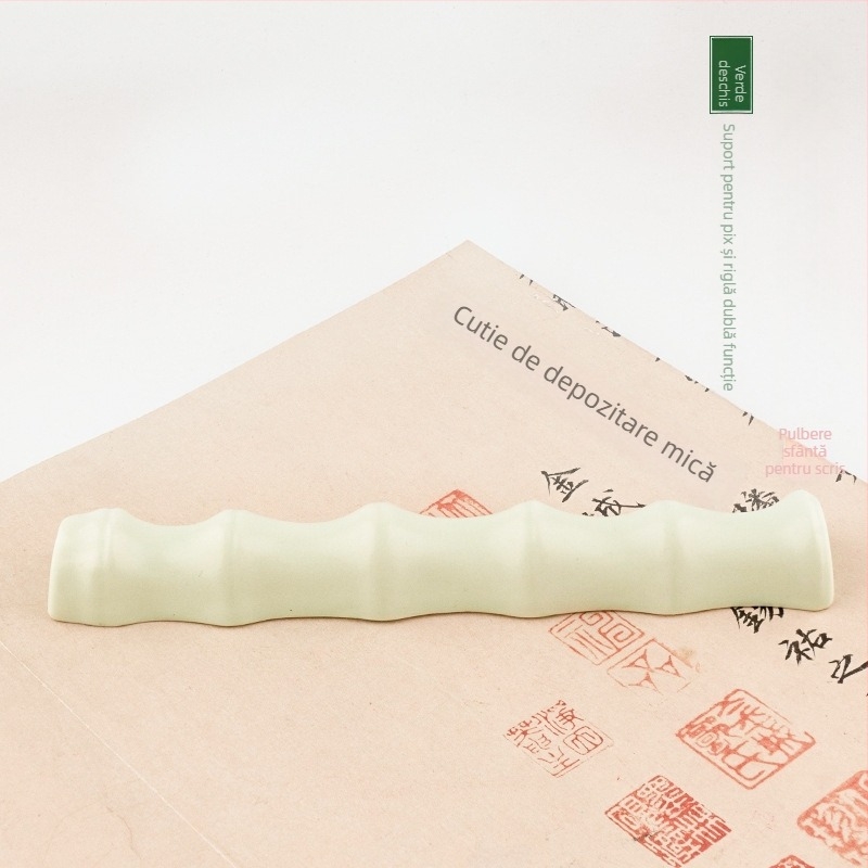 Suport ceramic în formă de bambus pentru pix – suport de birou și ornament pentru caligrafie și pictură chineză tradițională