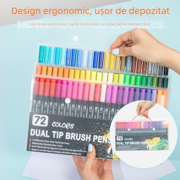 Set pentru copii: markere cu vârf dublu, lavabile, vârf moale, în cutie din PVC – set de markere pentru acuarelă