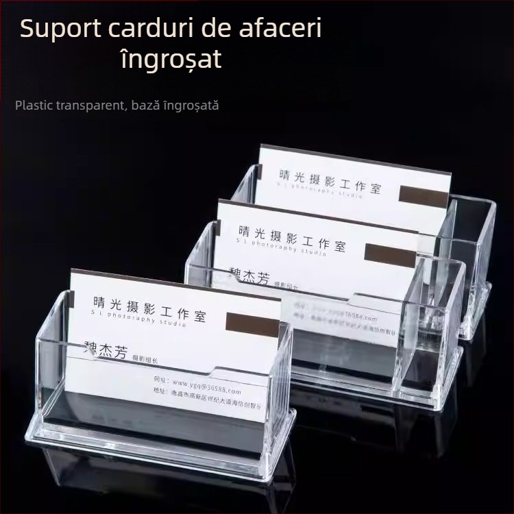 Suport pentru cărți de vizită | Material: acrilic | Construcție cu un singur strat | Capacitate: 70 de cărți