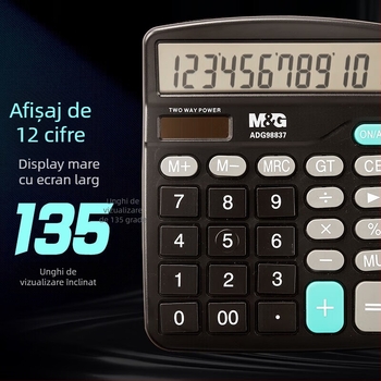 Calculator aritmetic ADG98837, afișaj 12 cifre, alimentare duală, cadou pentru coleg de clasă, Crăciun