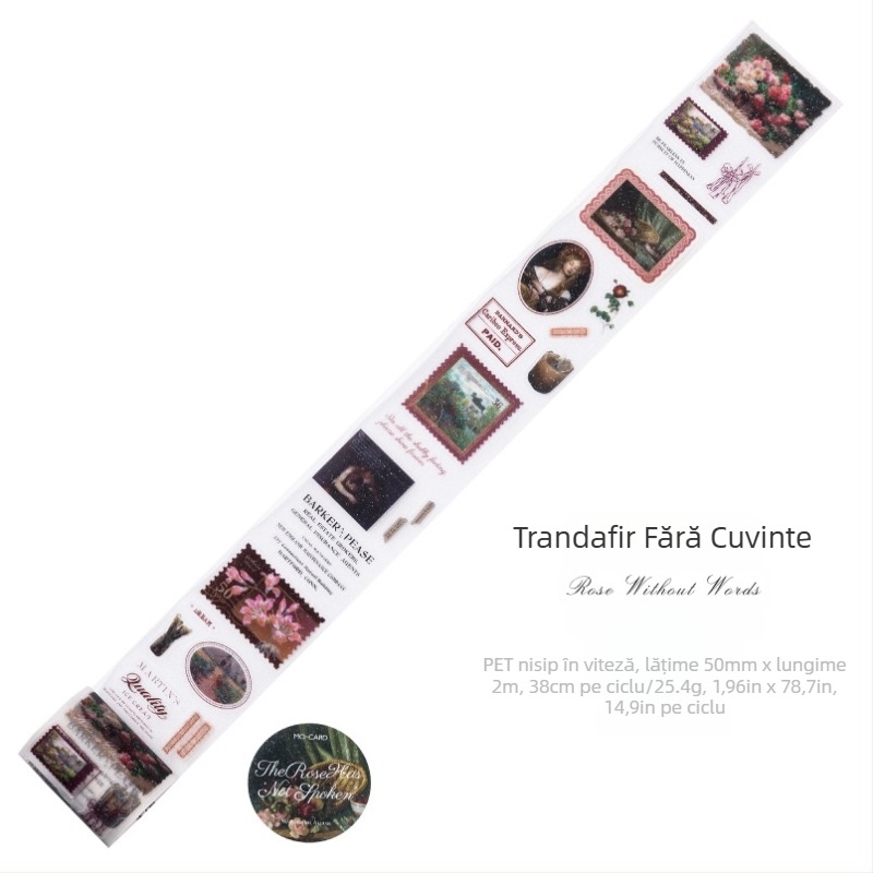 Bandă PET tăiată prin die-cut cu textură Flash Sand, motiv retro de pictură în ulei, Yu Xian, utilizare multiplă pentru jurnal DIY și husă de telefon, grosime 0.04 mm