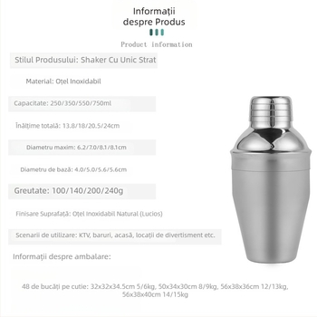 Shaker pentru cocktailuri din oțel inox, cu mecanism manual în trei trepte, pentru barul de acasă