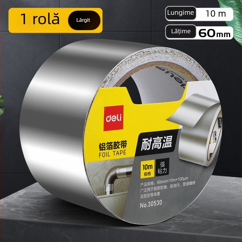 Deli bandă din folie de aluminiu, groasă și rezistentă la temperaturi înalte, pentru etanșarea și repararea scurgerilor la hota de bucătărie și conductele de apă caldă, 100 μm grosime