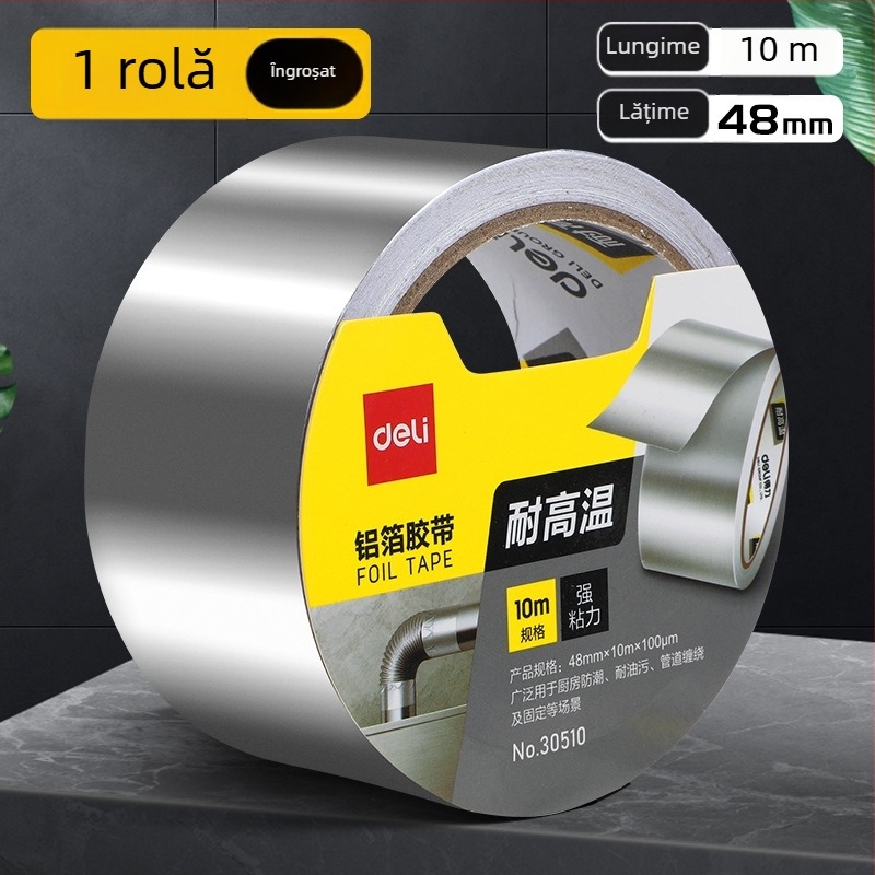 Deli bandă din folie de aluminiu, groasă și rezistentă la temperaturi înalte, pentru etanșarea și repararea scurgerilor la hota de bucătărie și conductele de apă caldă, 100 μm grosime