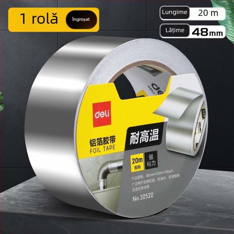 Deli bandă din folie de aluminiu, groasă și rezistentă la temperaturi înalte, pentru etanșarea și repararea scurgerilor la hota de bucătărie și conductele de apă caldă, 100 μm grosime