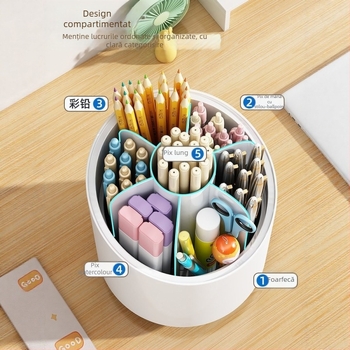 Suport rotativ pentru pixuri - rotire de 360°, capacitate mare, plastic, pentru birou