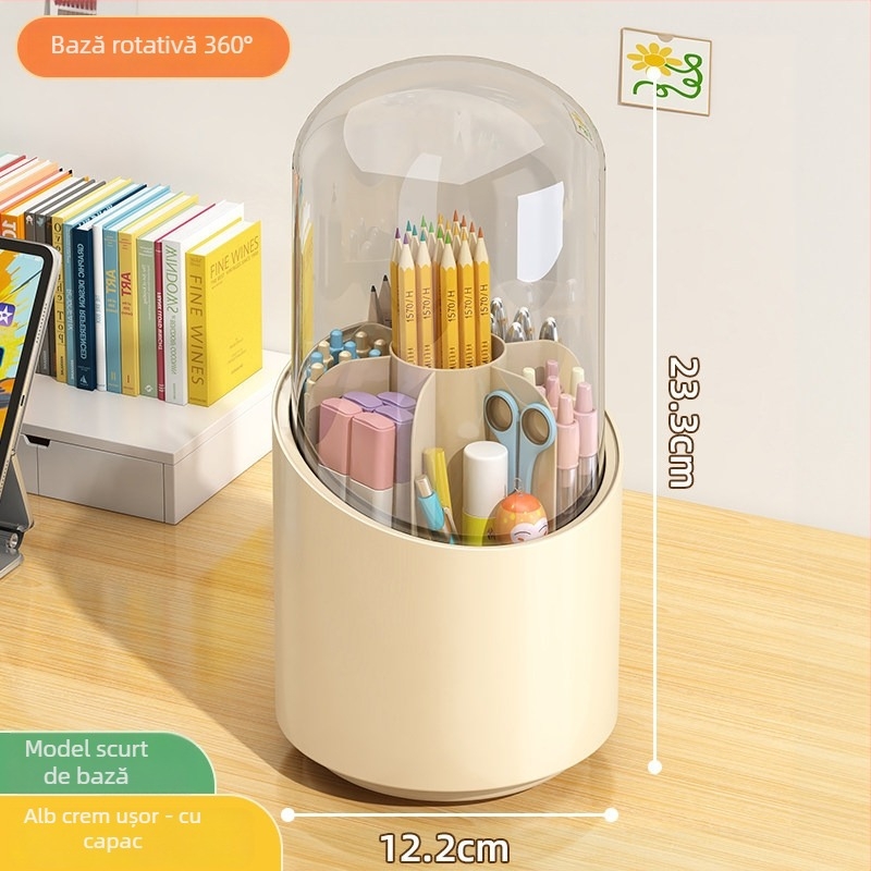 Suport rotativ pentru pixuri - rotire de 360°, capacitate mare, plastic, pentru birou