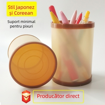 Suport pentru pixuri în stil japonez și coreean – cutie de depozitare din plastic, DIY creativ, formă rotundă PP, imprimare logo, personalizare, model 12589